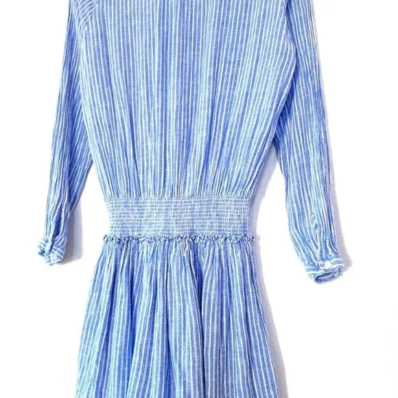 NEW Rails Linen Jasmine Fit and Flare Mini Dress Azure Stripe Blue White Medium