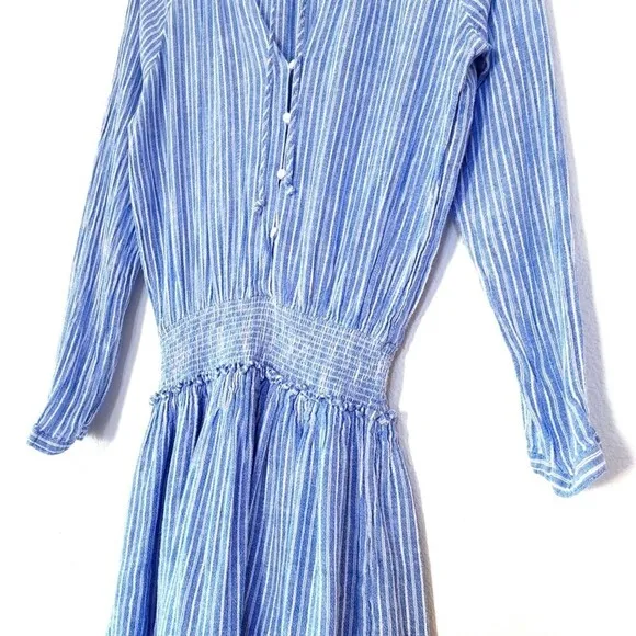 NEW Rails Linen Jasmine Fit and Flare Mini Dress Azure Stripe Blue White Medium