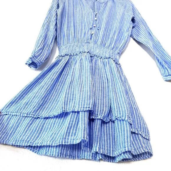 NEW Rails Linen Jasmine Fit and Flare Mini Dress Azure Stripe Blue White Medium