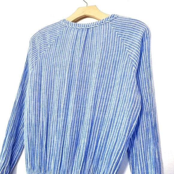 NEW Rails Linen Jasmine Fit and Flare Mini Dress Azure Stripe Blue White Medium