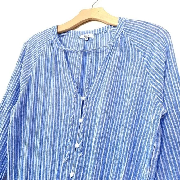 NEW Rails Linen Jasmine Fit and Flare Mini Dress Azure Stripe Blue White Medium