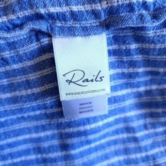 NEW Rails Linen Jasmine Fit and Flare Mini Dress Azure Stripe Blue White Medium