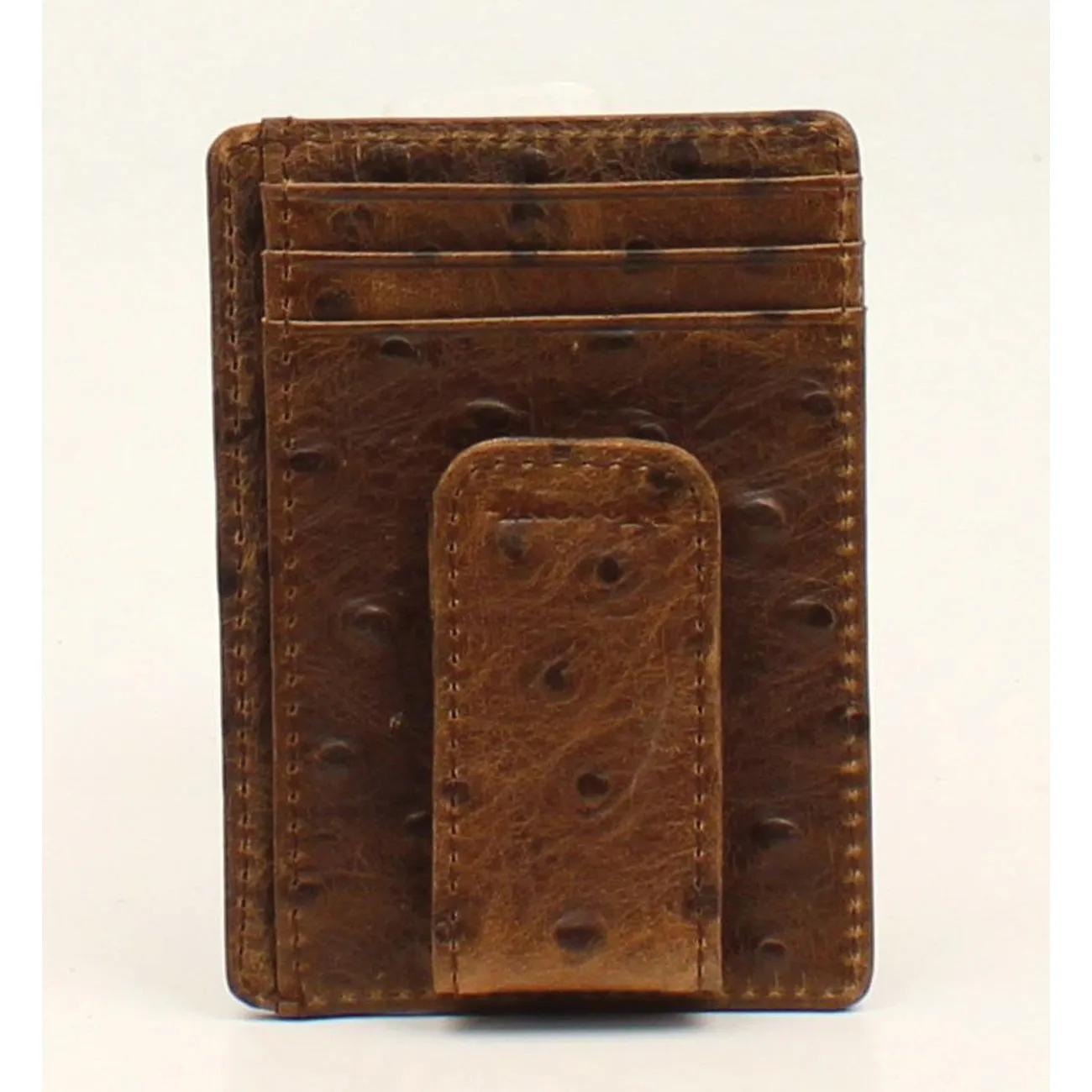 Nocona Money Clip Wallet, Vintage Ostrich Print, Brown