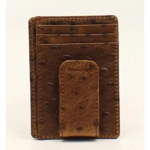 Nocona Money Clip Wallet, Vintage Ostrich Print, Brown