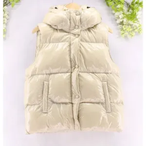 Noize Women's Martyna Hooded Puffer Vest Bone Sz L