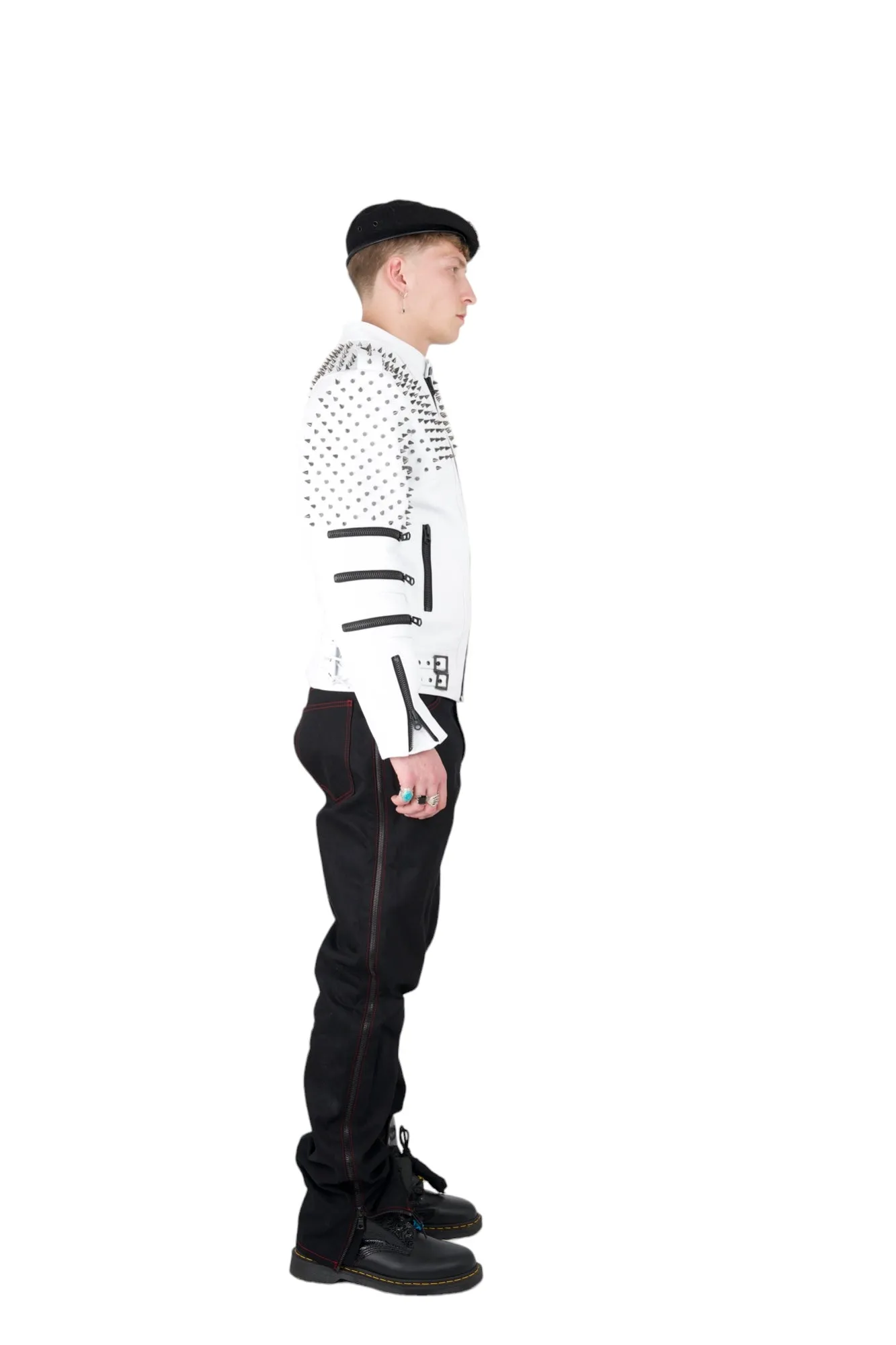 Nominal London White Leather Studded Biker Jacket