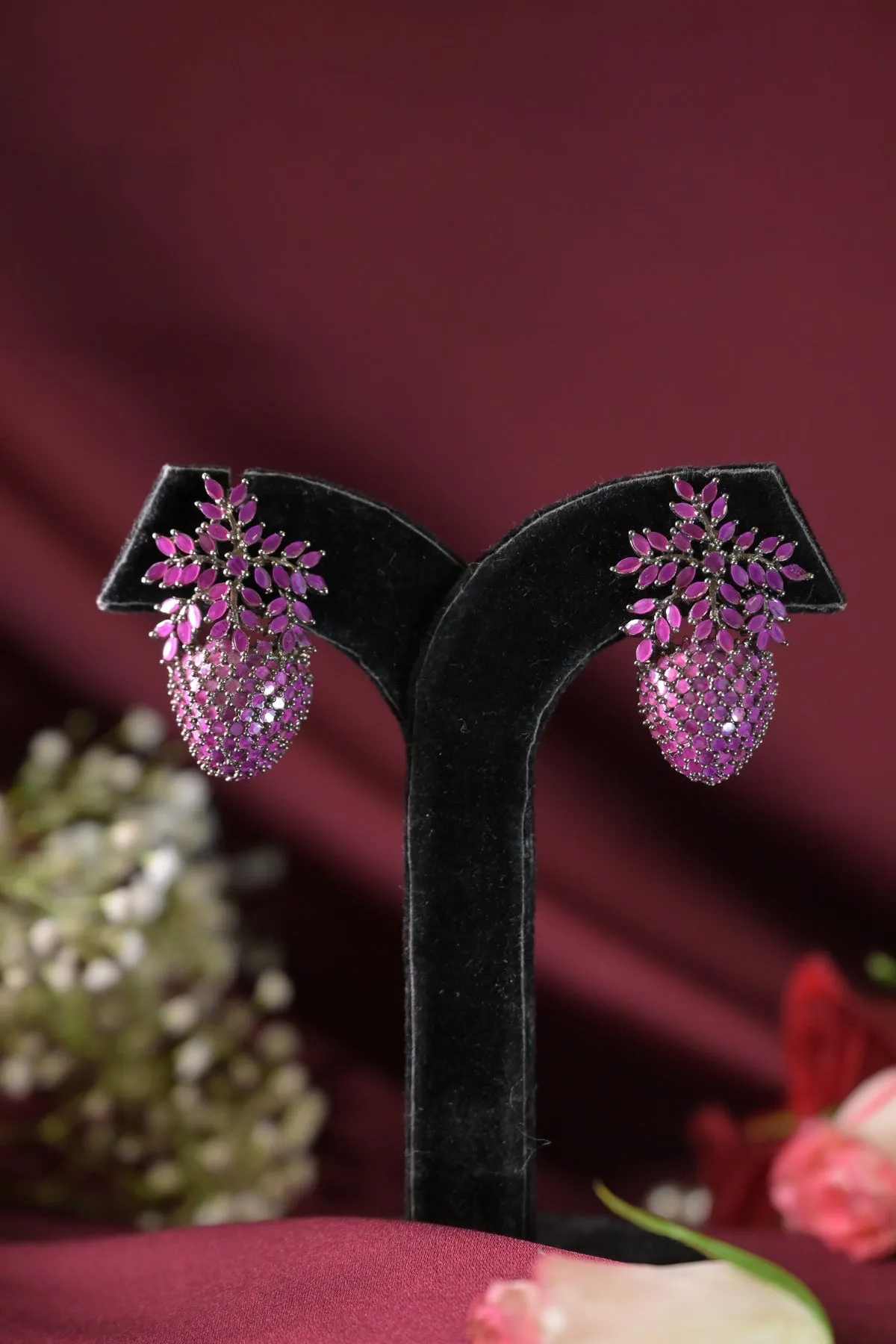Noorani Oxidized Ruby Strawberry Stud Earrings