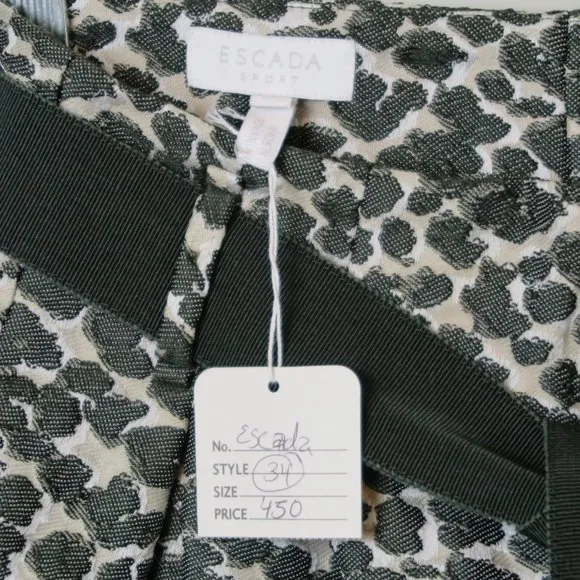 NWT Escada Sport Sepia Green Animal Print Jacquard Hi-Waist Belt Shorts Size 34
