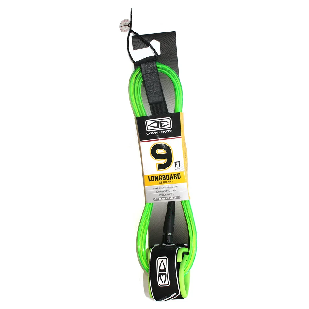 Ocean & Earth Regular Moulded Longboard Leash 9ft - Green