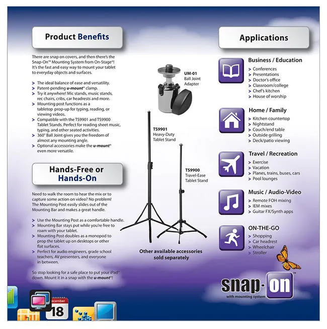 On Stage iPad Snap On Cover with Mounting Bar in Purple