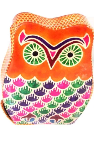 Orange Vintage Owl Leather Art Coin Bank