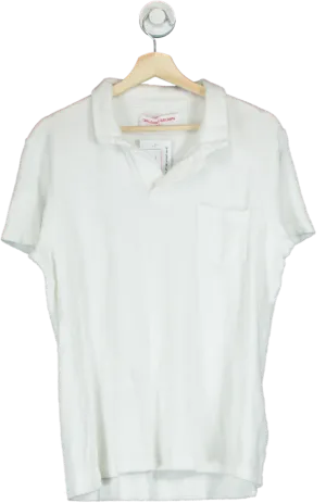 Orlebar Brown White Terry Towelling Polo Shirt UK L