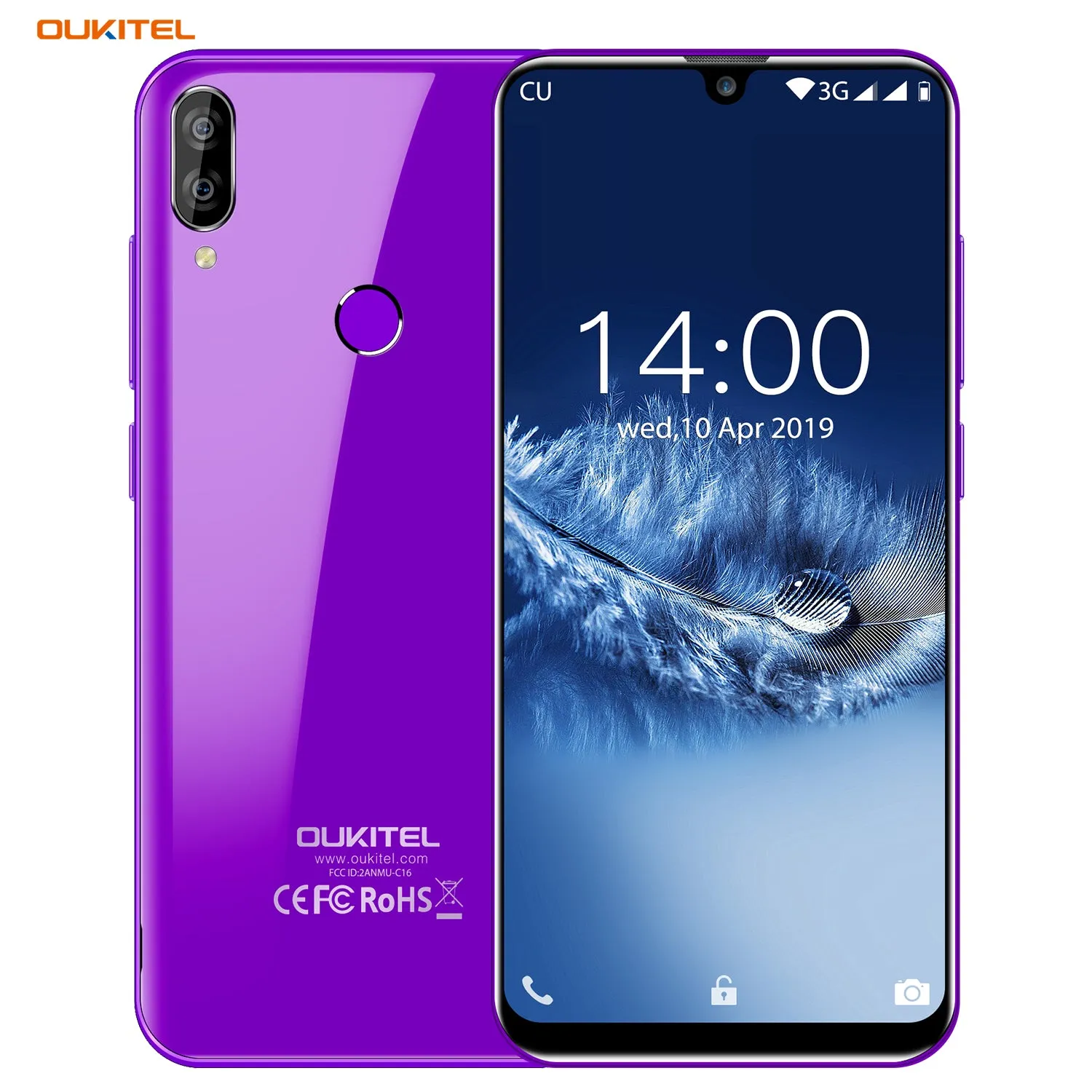 Oukitel C16 Android 5.71 inch 2600mAh Battery 5MP 8MP 1280x720 Resolution 2GB 16GB Mobile Phone Smartphone purple
