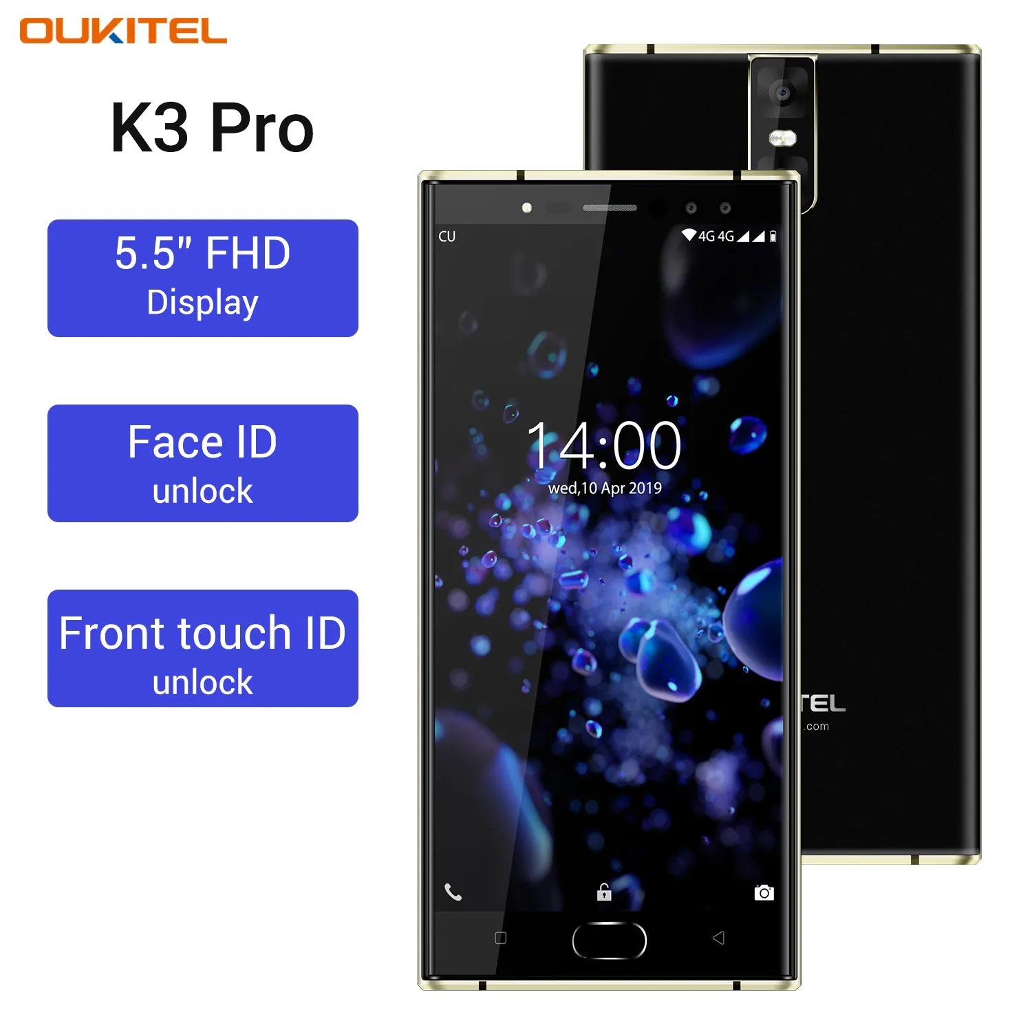 Oukitel K3 Pro Quad Core 5.5 inch 8000mAh Battery 5MP 13MP Camera 1440x720 Resolution 32GB 4GB Mobile Phone Smartphone Black