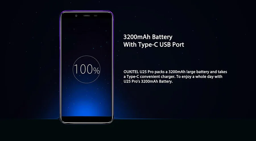 OUKITEL U25 Pro 4 64GB Smartphone - 5.5 inch, Android 8.1, MTK6750T Octa Core, 13.0MP Rear Camera - Grad Ient