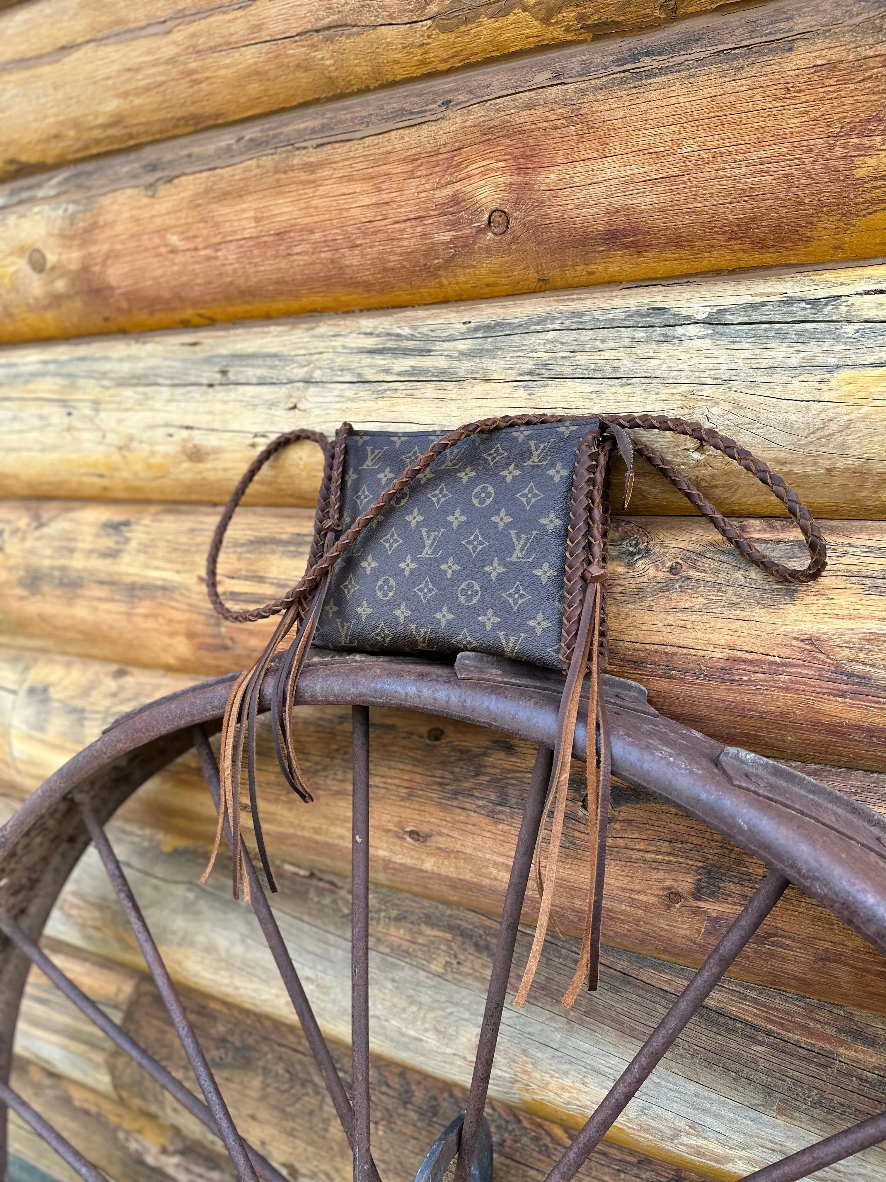 Out West Toiletry 26 Braided Leather Trim Crossbody/Clutch