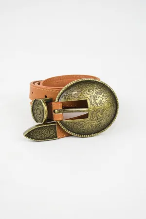 Oval Embossed Vintage Style Buckle Belt