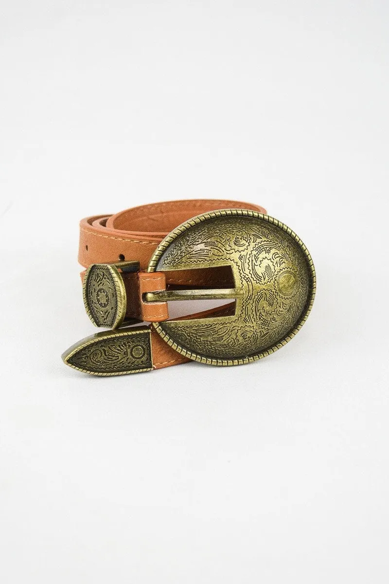 Oval Embossed Vintage Style Buckle Belt