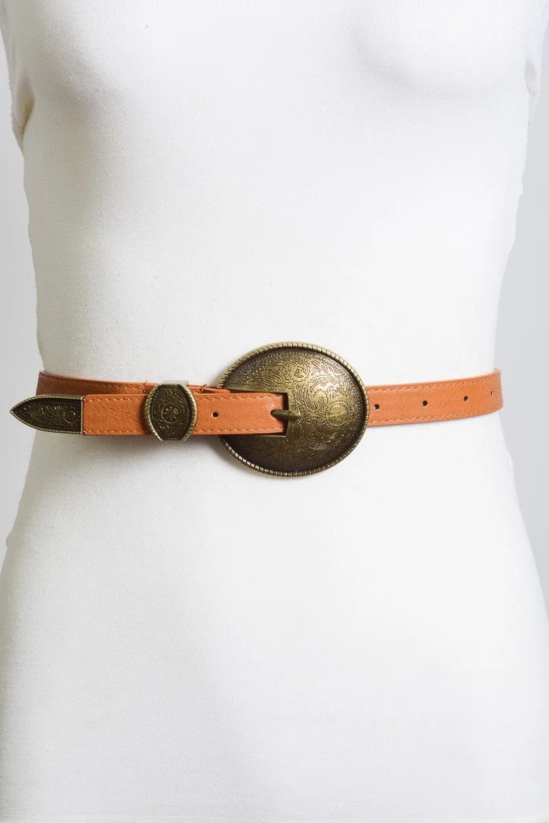 Oval Embossed Vintage Style Buckle Belt