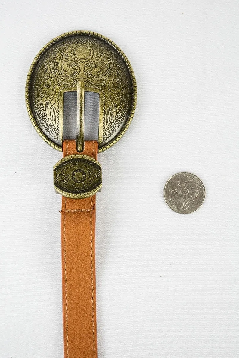 Oval Embossed Vintage Style Buckle Belt
