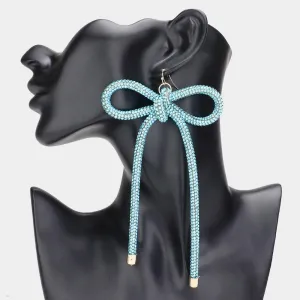 Oversized Long Aqua Studded Bow Fun Fashion Earrings | Runway Earrings |  629893