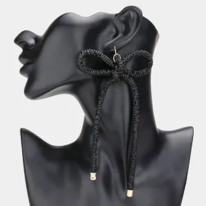 Oversized Long Black Studded Bow Fun Fashion Earrings  | Runway Earrings |  629896
