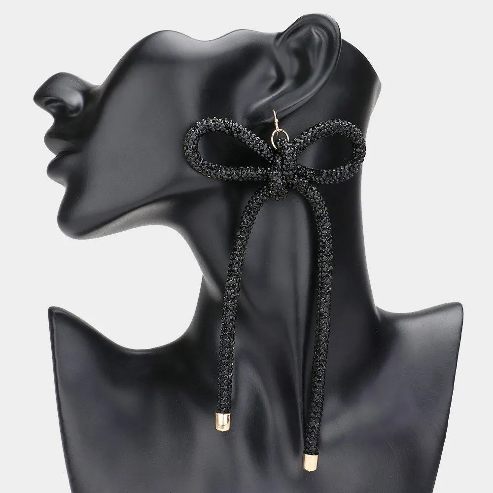 Oversized Long Black Studded Bow Fun Fashion Earrings  | Runway Earrings |  629896