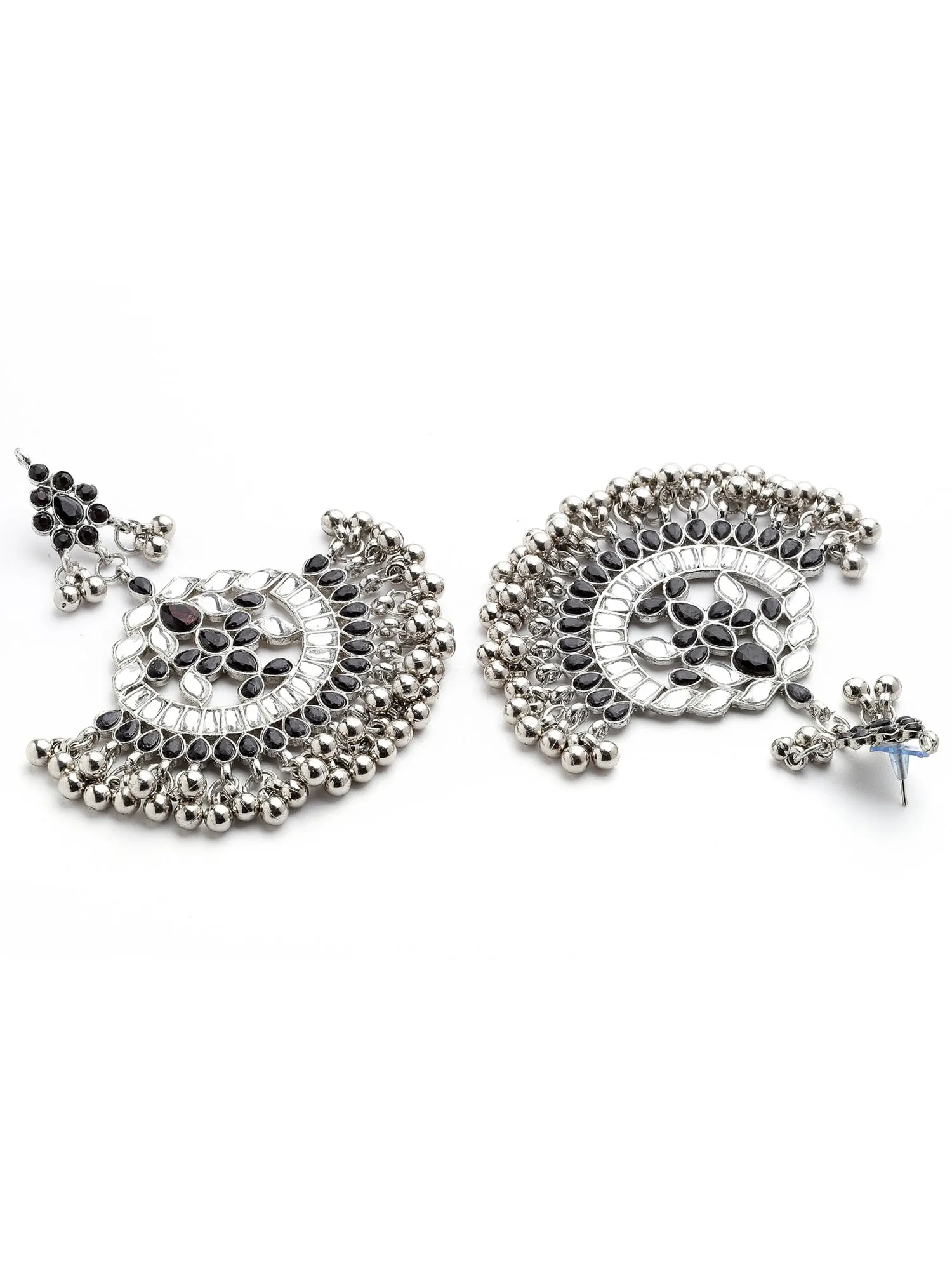 Oxidised Silver Black Kundan Studded Antique Rani Haar Necklace Set