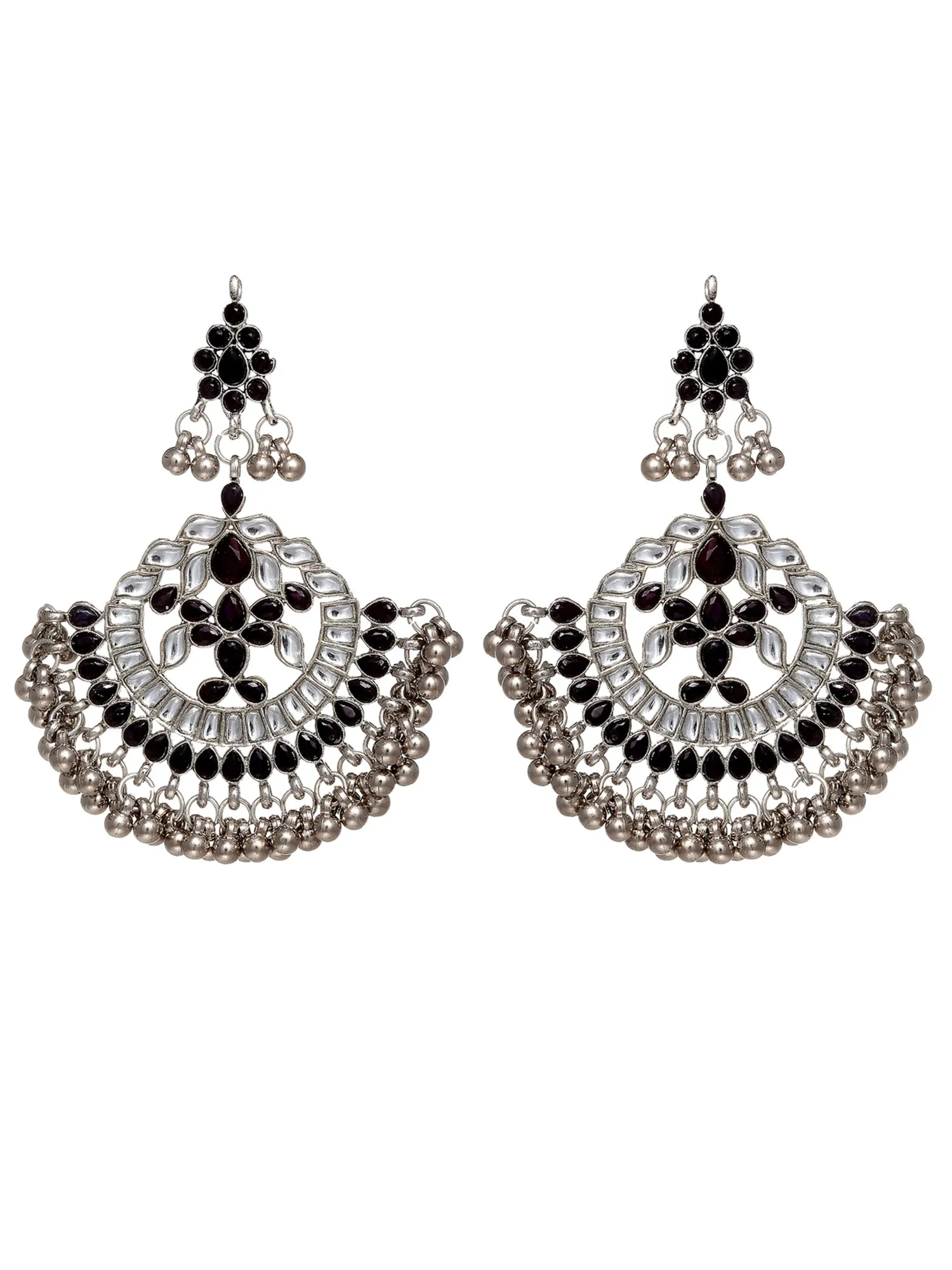 Oxidised Silver Black Kundan Studded Antique Rani Haar Necklace Set