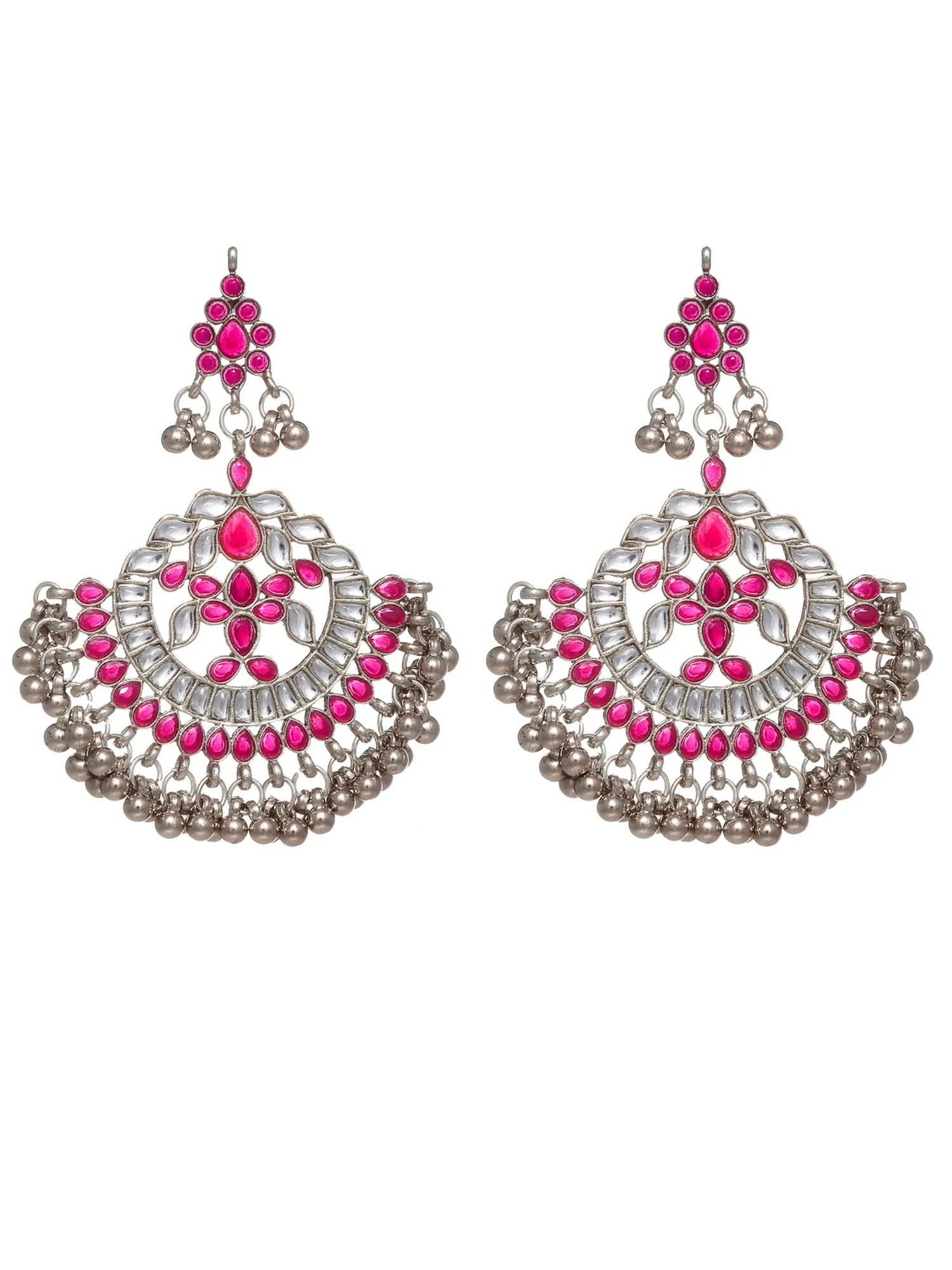 Oxidised Silver Ruby Red Kundan Studded Antique Rani Haar Necklace Set