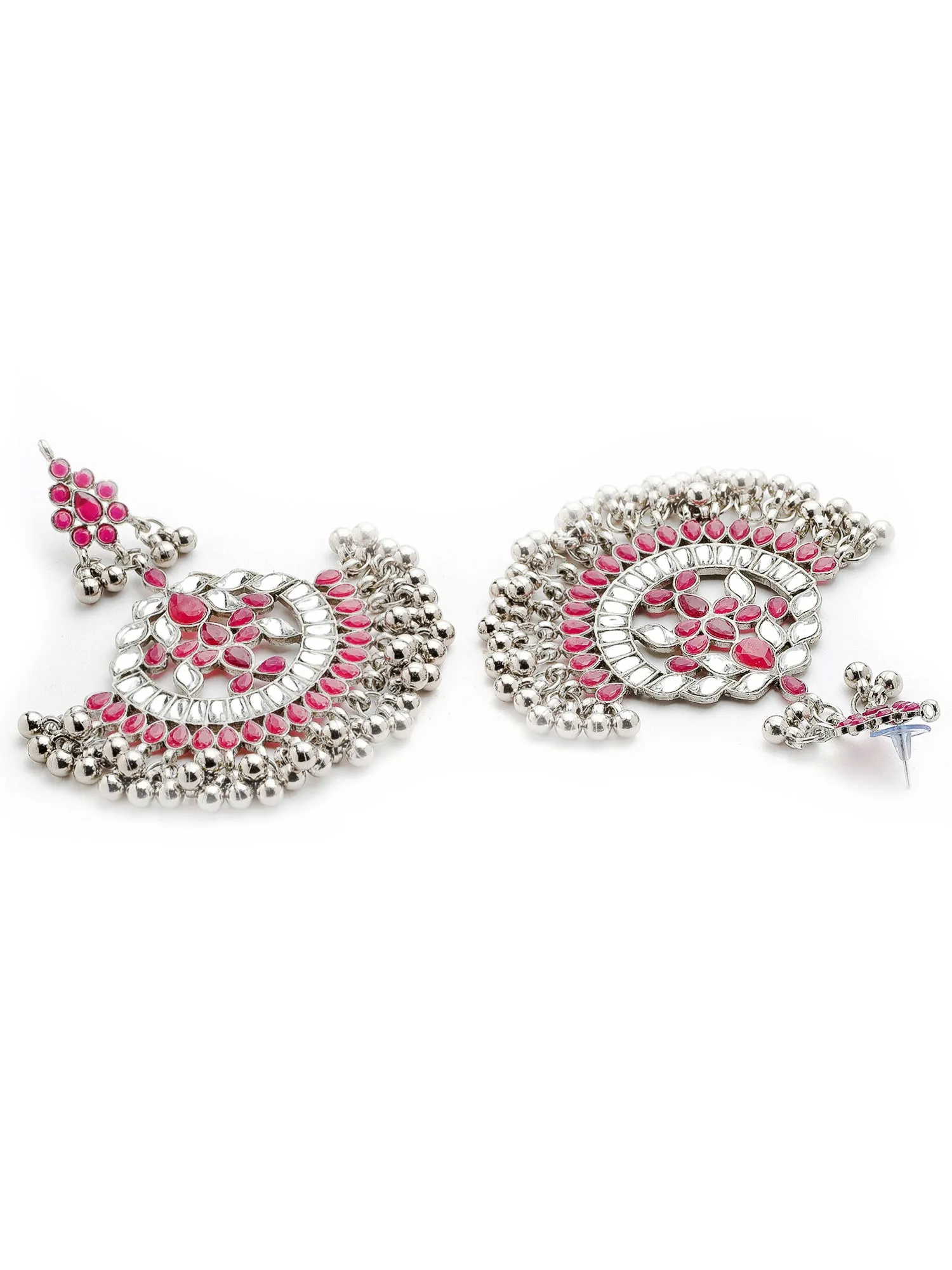 Oxidised Silver Ruby Red Kundan Studded Antique Rani Haar Necklace Set
