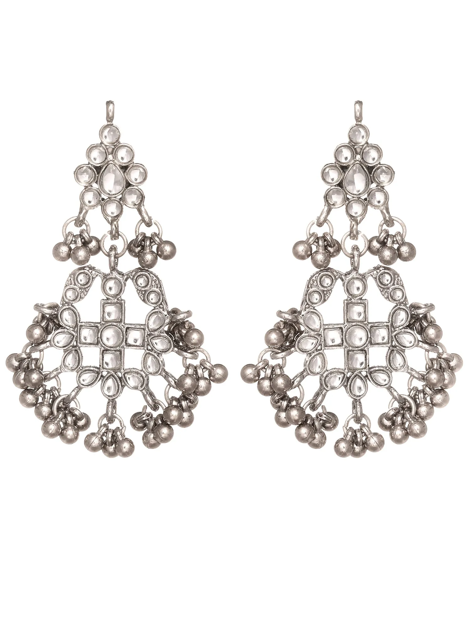 Oxidised Silver Tone Kundan and Tassel Ball Studded Choker Necklace Set