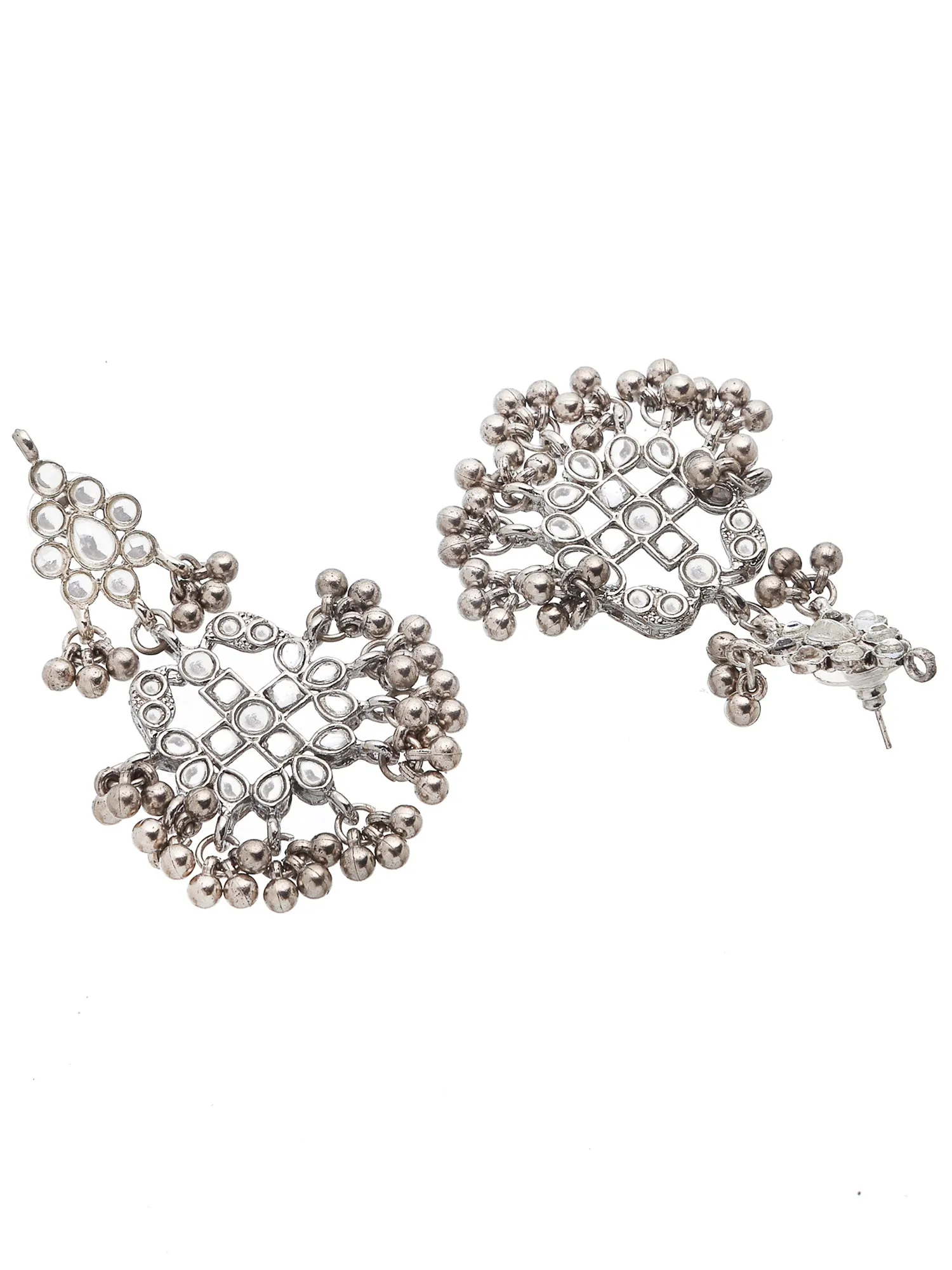Oxidised Silver Tone Kundan and Tassel Ball Studded Choker Necklace Set