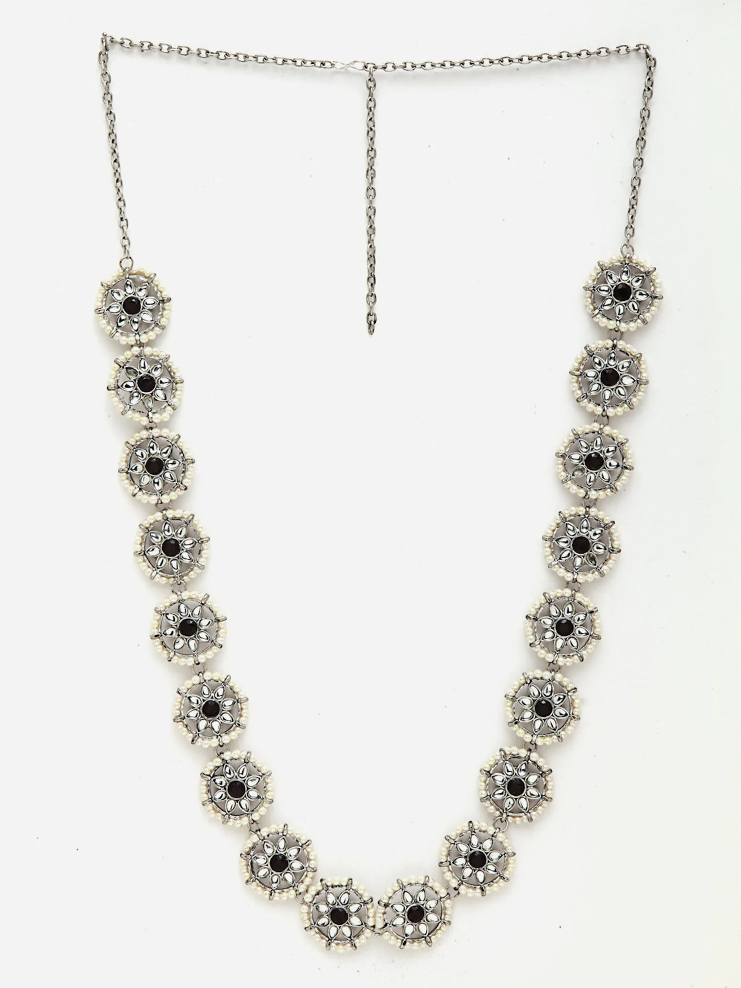 Oxidised Sliver-Toned Kundan Studded Kamarbandh