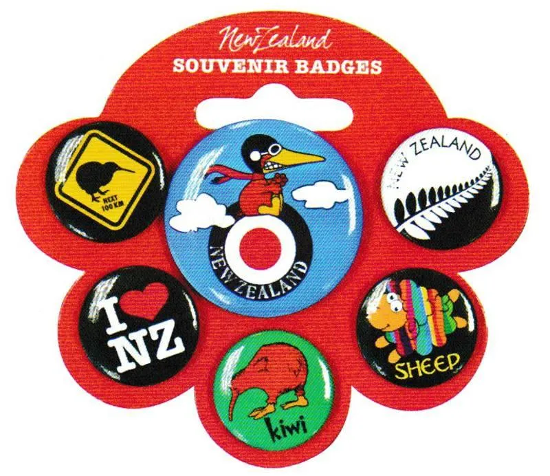 Pack of 6 NZ Souvenir Button Badges