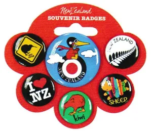 Pack of 6 NZ Souvenir Button Badges