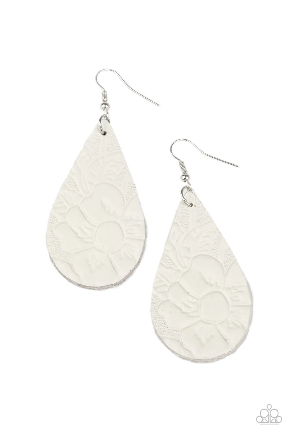 Paparazzi Beach Garden - White Leather Earring