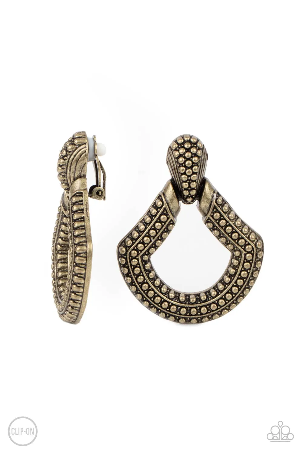 Paparazzi Better Buckle Up - Brass Clip-On Earrings