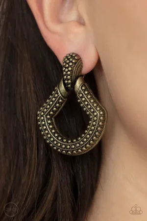 Paparazzi Better Buckle Up - Brass Clip-On Earrings