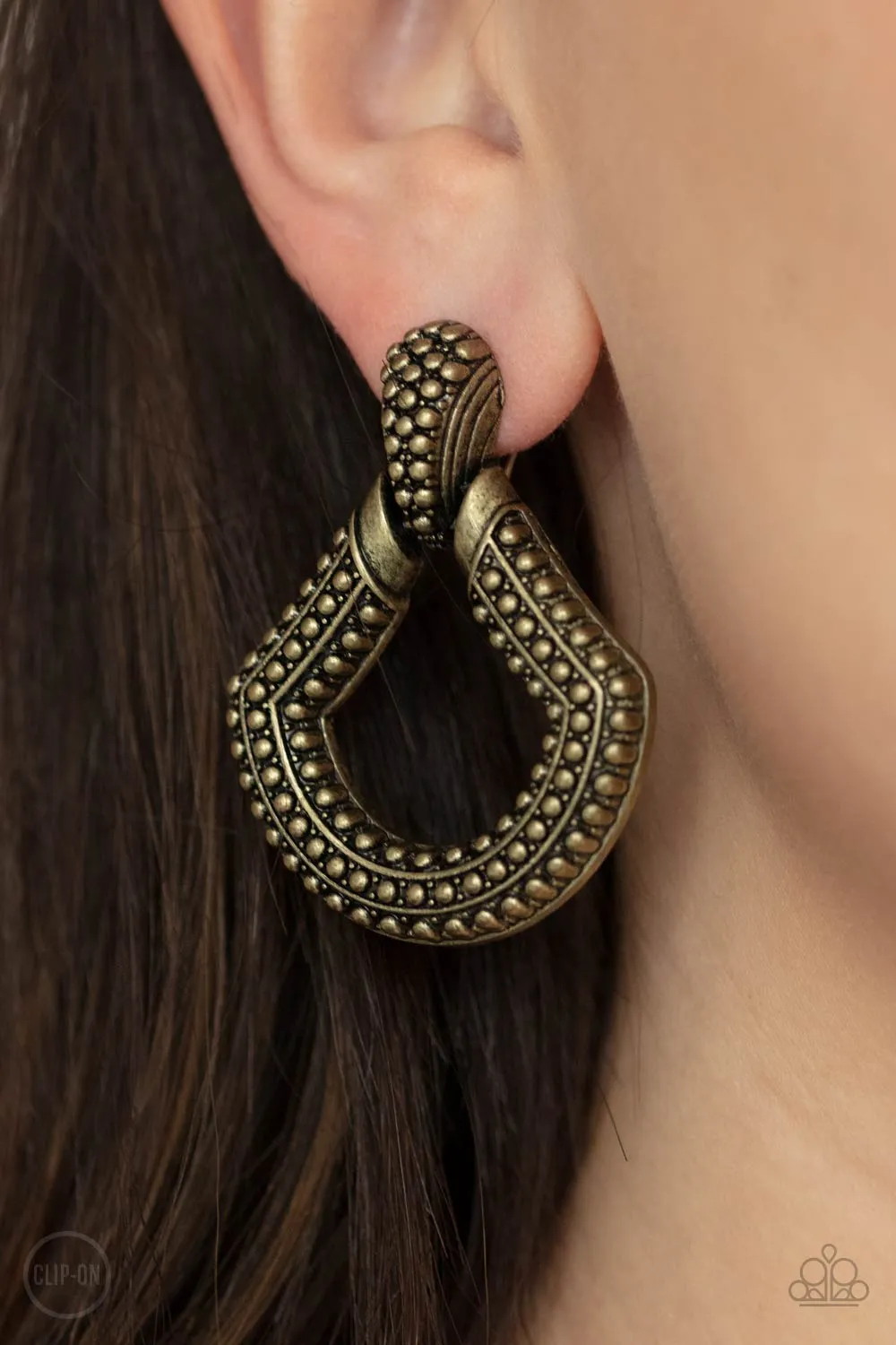 Paparazzi Better Buckle Up - Brass Clip-On Earrings