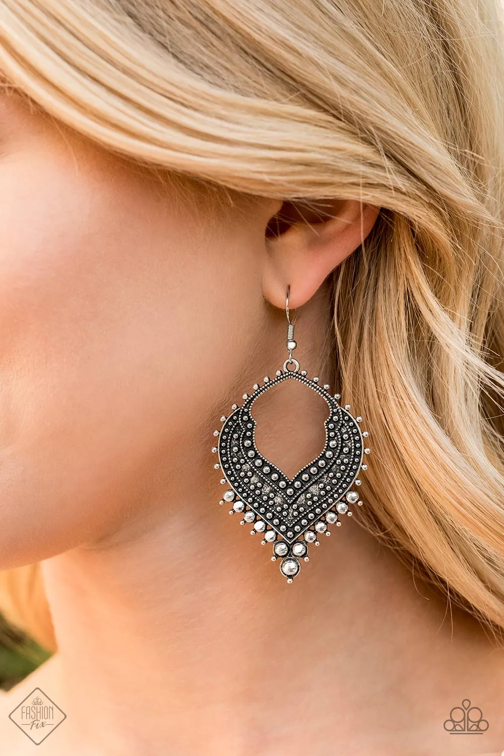 Paparazzi - Mojave Melody - Silver Studded Earrings