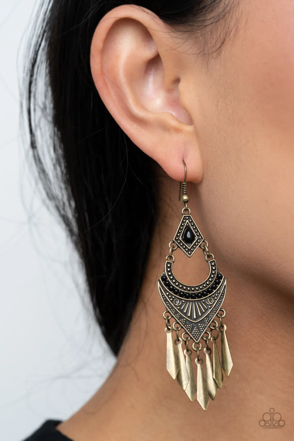 Paparazzi - Trailblazer Beam - Brass Earrings