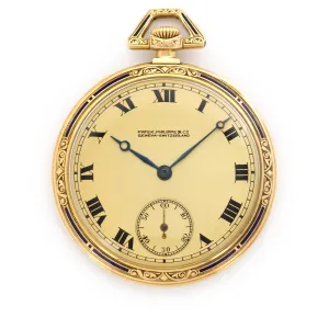 Patek Philippe Yellow Gold Enamel Engraved Pocket Watch from 1921