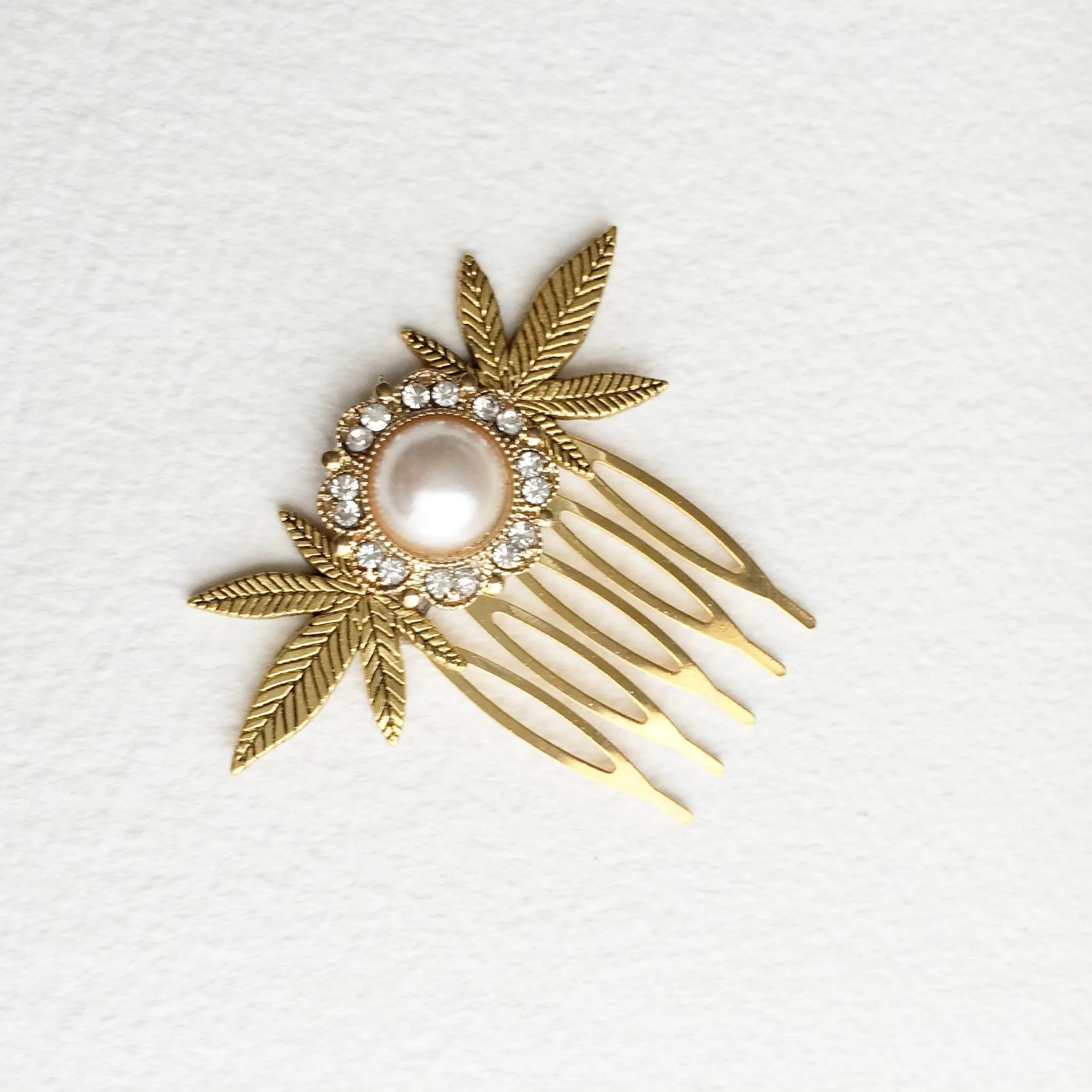 Pearl Cannabis Hair Comb Small - Gold