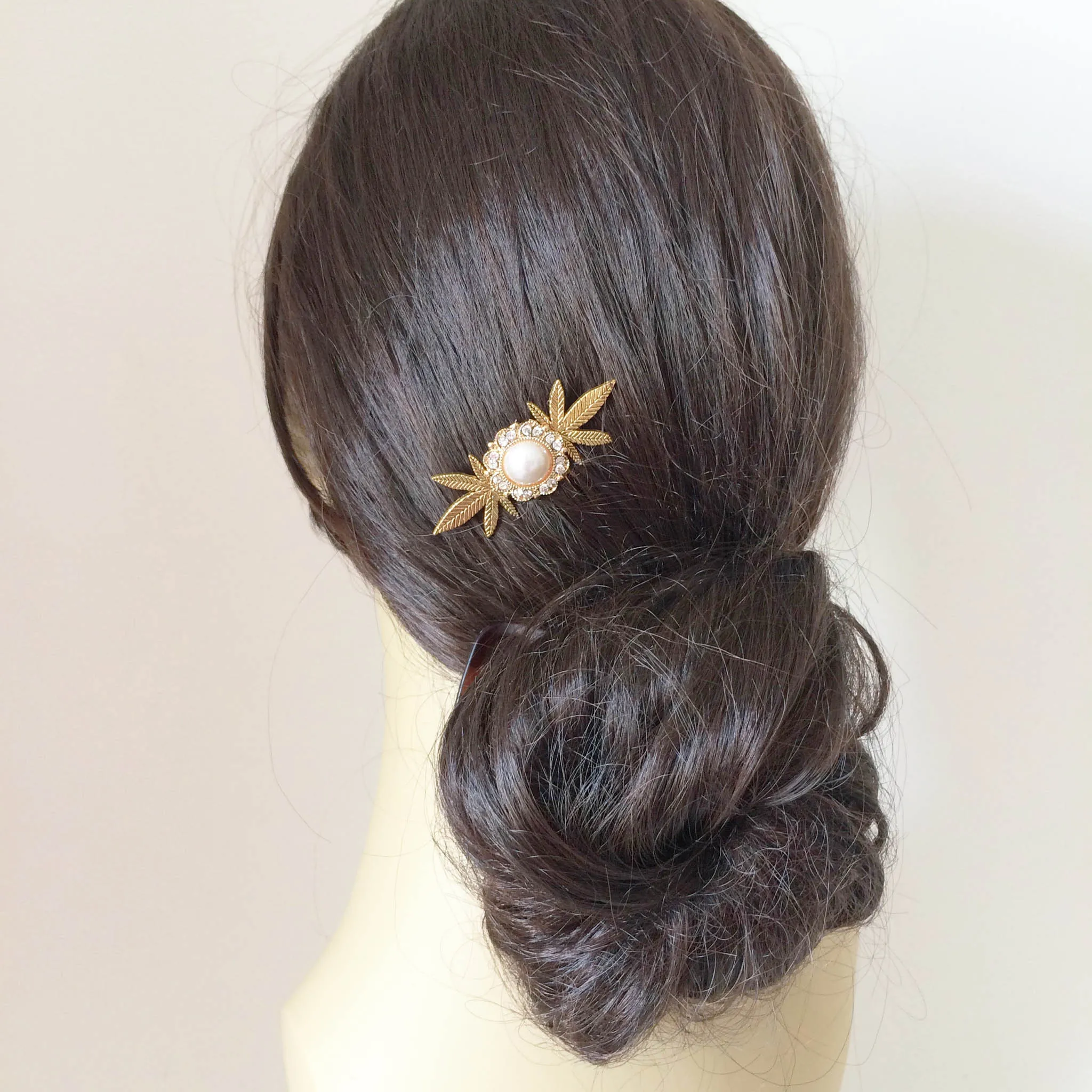Pearl Cannabis Hair Comb Small - Gold
