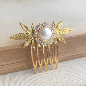 Pearl Cannabis Hair Comb Small - Gold