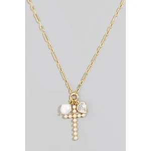 Pearl Studded Cross Necklace