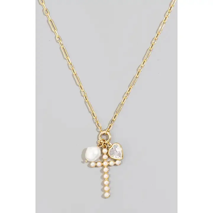 Pearl Studded Cross Necklace