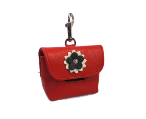 Penelope Flower Leather Poop Bag Holder with Crystal on the Flower