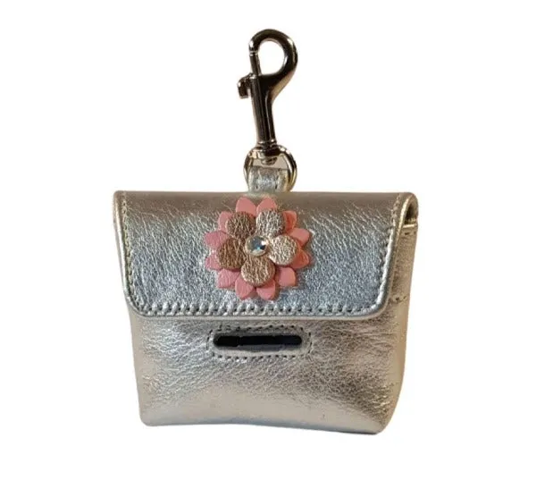 Penelope Flower Leather Poop Bag Holder with Crystal on the Flower
